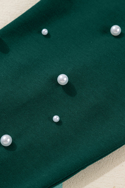 Pearl Embellished Drop Shoulder Pullover Mini Skirt Two Piece Dresses